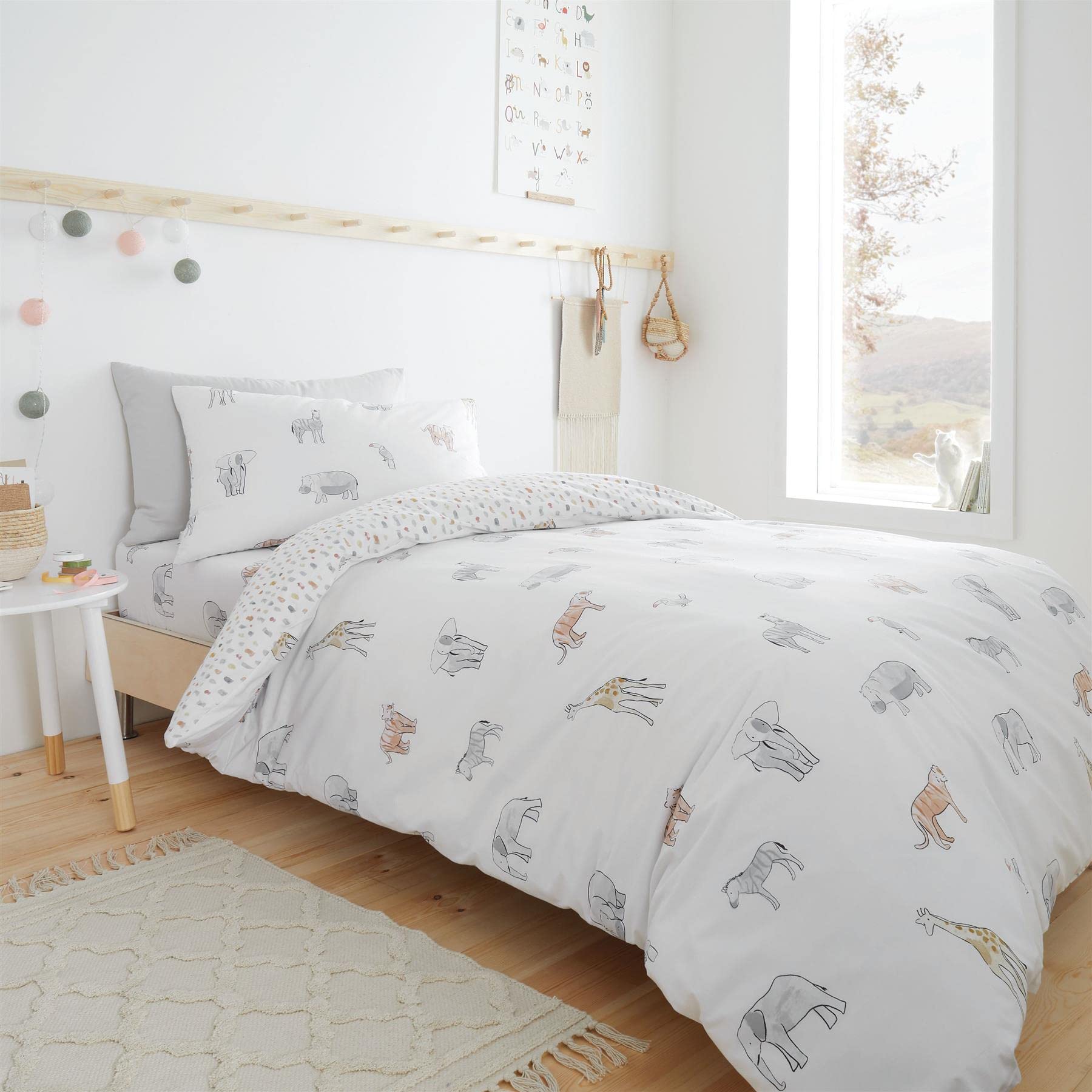 Bianca Zoo Animals Double Cotton Duvet Cover Set with Pillowcases White