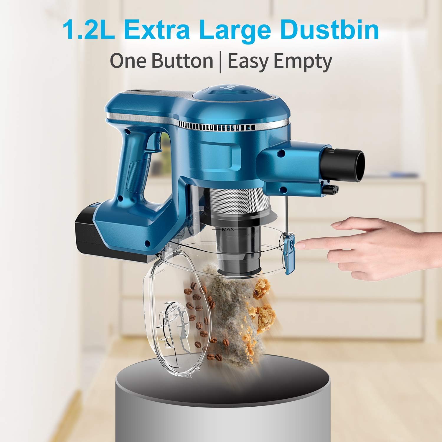 Cordless Vacuum Cleaner, 23Kpa 250W Brushless Motor Stick Vacume, Up to 45 Mins Max Runtime 2500mAh Rechargeable Battery, 10-in-1 Lightweight Handheld for Carpet Hard Floor Car Pet Hair, Blue-INSE S6 -