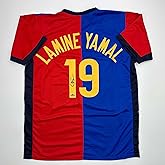 Facsimile Autographed Lamine Yamal #19 FC Barcelona Blue/Red Reprint Laser Auto Soccer Jersey Size Men's XL