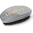 LexRory Curved Wave Brush for Men 360, Medium Hard Palm Hair Brushes with Boar Bristles for Black Hair Wavers to Creating 360 Waves (Grey)