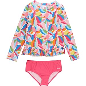 RuffleButts Girls Tween Long Sleeve Rash Guard 2-Piece Swimsuit - Bikini | 80% Nylon 20% Spandex, UPF 50+, 4-Way Stretch Fabr