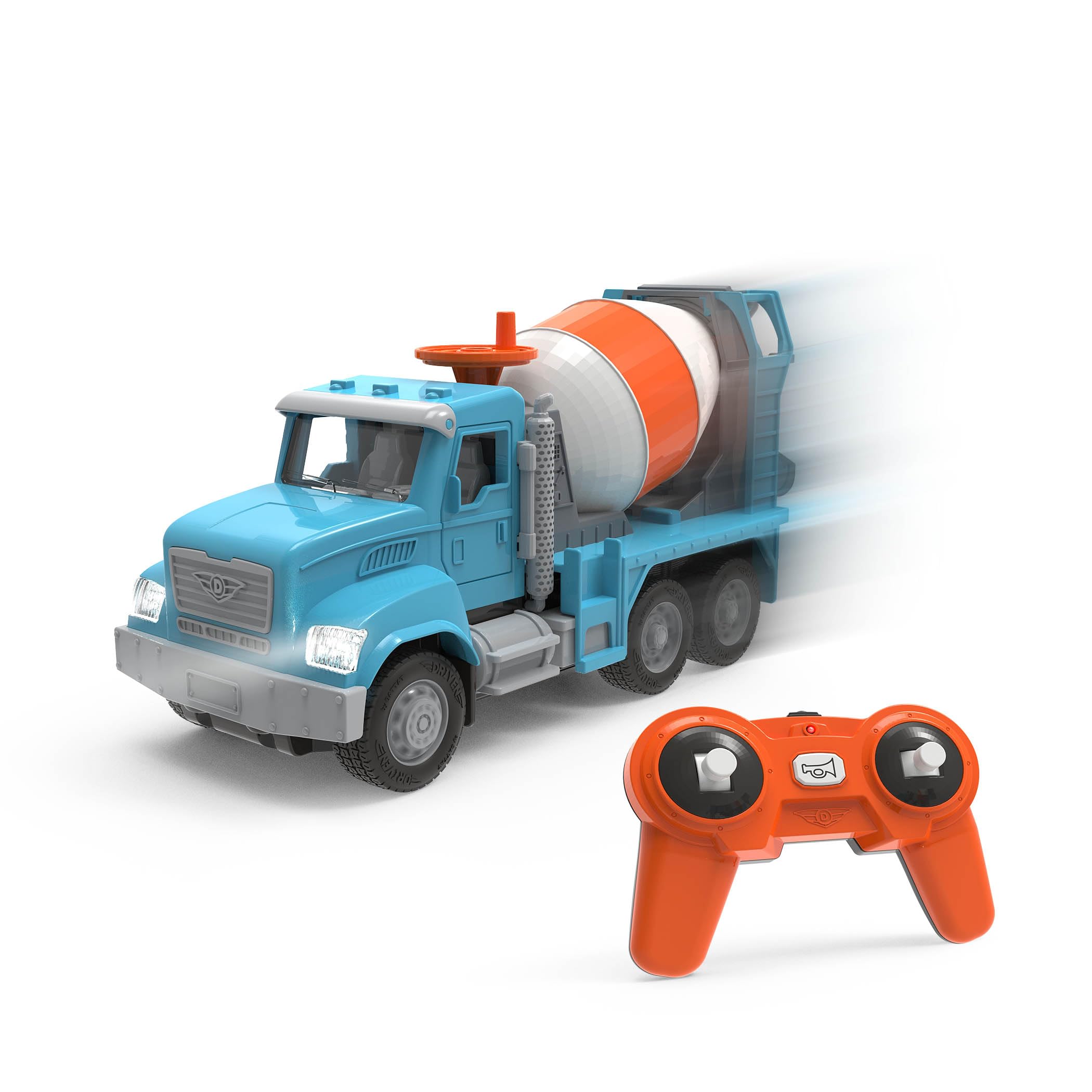 Driven by Battat - 7" Remote Control Cement Mixer Truck Toy for Kids - Construction Vehicle with Rotating Drum, Lights & Realistic Sounds - Interactive Mixer for Boys & Girls Ages 3+