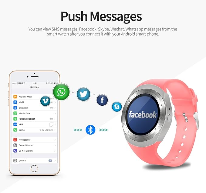 Bluetooth Smart Watch Unlocked Cell Phone Watch with SIM Card Slot Smartwatch for Samsung LG HTC Sony Google Huawei Xiaomi Android Smart Phones (Pink)