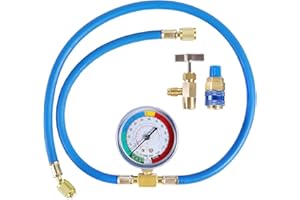 YSTOOL AC U Charge Hose with Gauge Car Refrigerant R134a Recharge Tool Kit Auto Air Conditioner Charging Hose 250PSI Low Pressure Meter Brass 1/4" Female Parts R134a Can Tap Quick Coupler