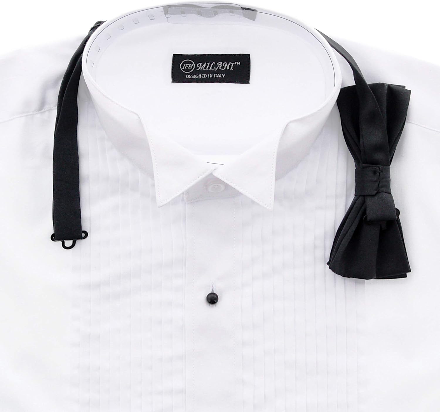 Milani Men's Tuxedo Shirt with French Cuffs and Bow Tie 15.5" Neck 34/35 Sleeve White at  Men’s Clothing store