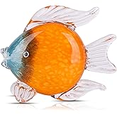 LCCCK Large Glass Fish Figurines Hand Blown Glass Fish Statue and Sculpture Home Decor, Murano Animal Tropical Sea Glass Paperweights for Desk, Glass Aquarium Coastal Beach Decorative (Orange)