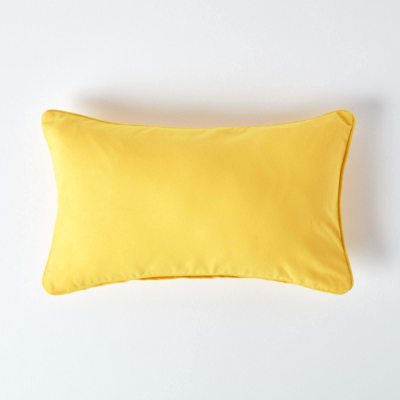HOMESCAPES - 100% Cotton Plain Yellow Cushion Cover - 30 x 50 cm Square - 12 x 20 Inches - Bright Sunshine Yellow - Sofa Cushion Pillow Cover - Washable — image 1