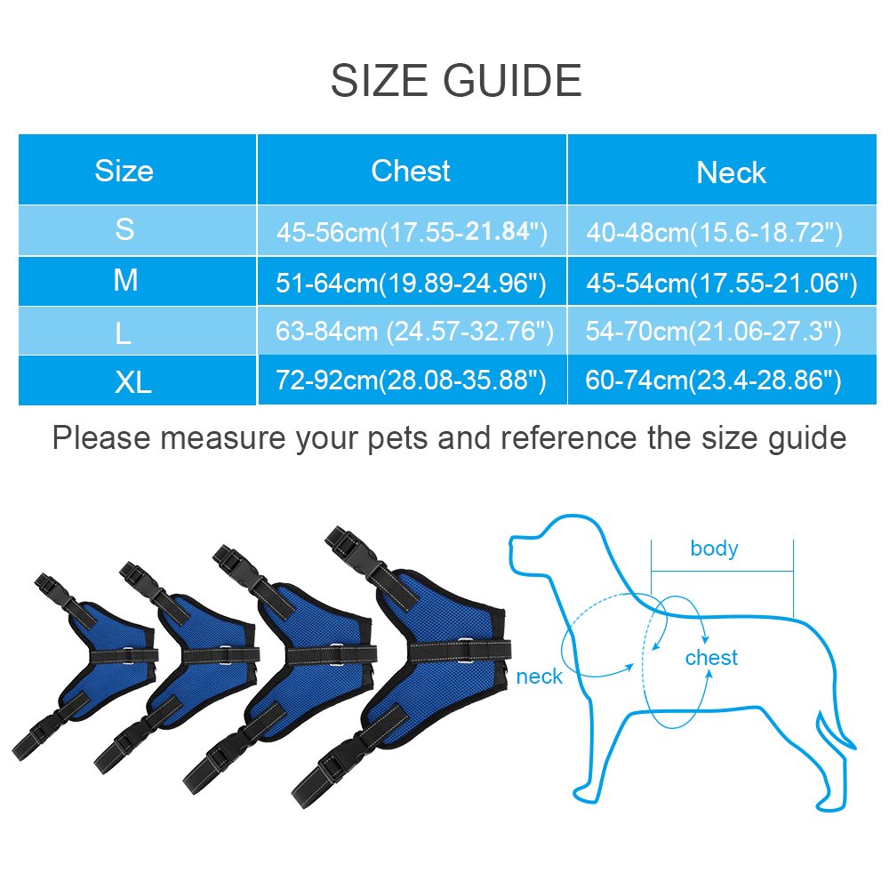 Dog Harness Vest No Pull Santune Adjustable Heavy Duty Oxford Reflective Breathale Safety Pet Harnesses with Handle for Small Medium Large Dogs Walking Traveling Training (Blue, M)