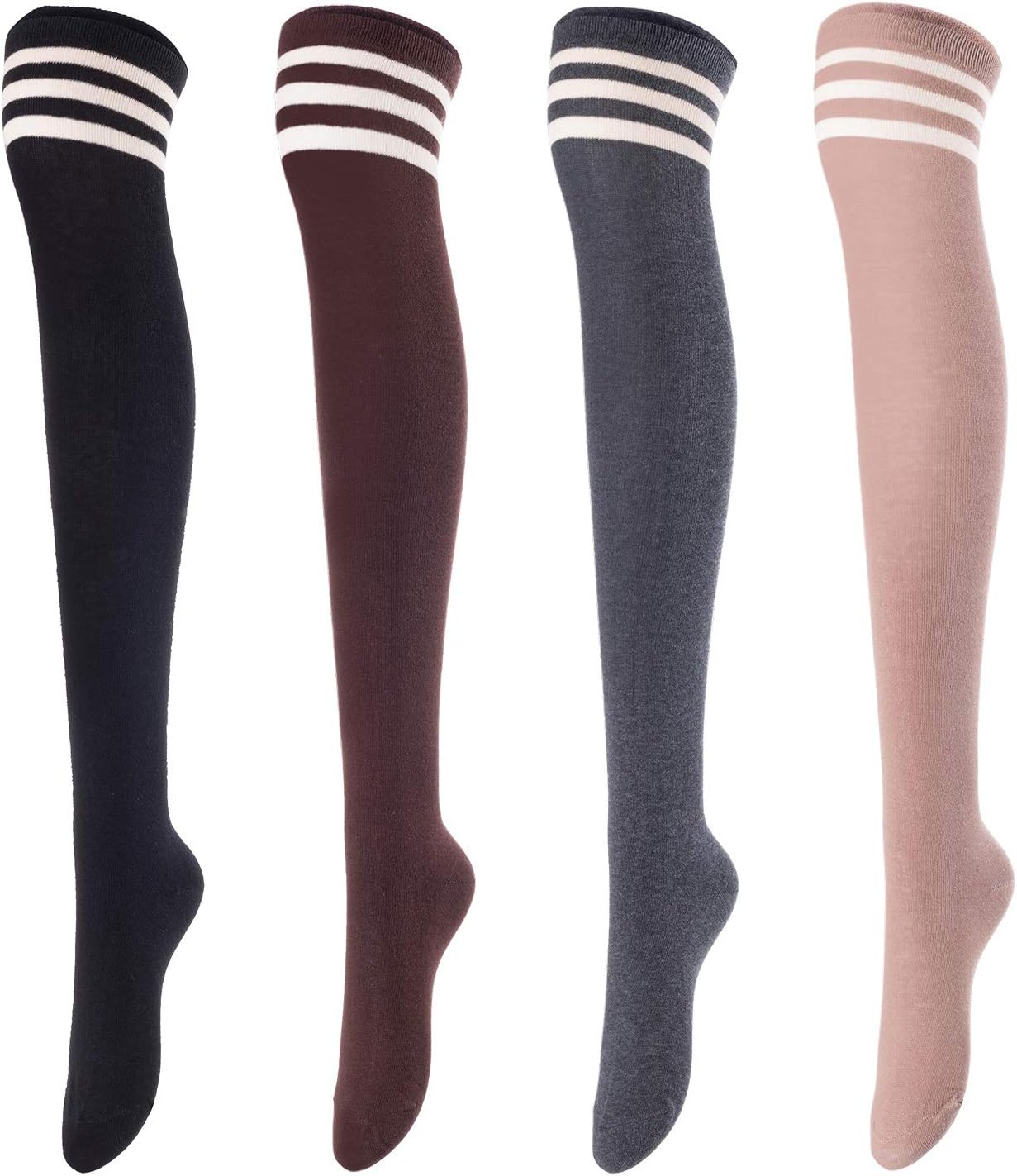 Big Girls' Women's 4 Pairs Over Knee High Thigh High Cotton Socks LABG1022 Size 6-9