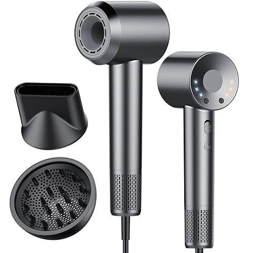 Aowoka High-Speed Hairdryer 110,000 RPM Ionic Hair Dryer with 3 Speed 3 Heat Setting，Hairdryers with Diffuser and Concentrator Nozzle for Women Man Gray