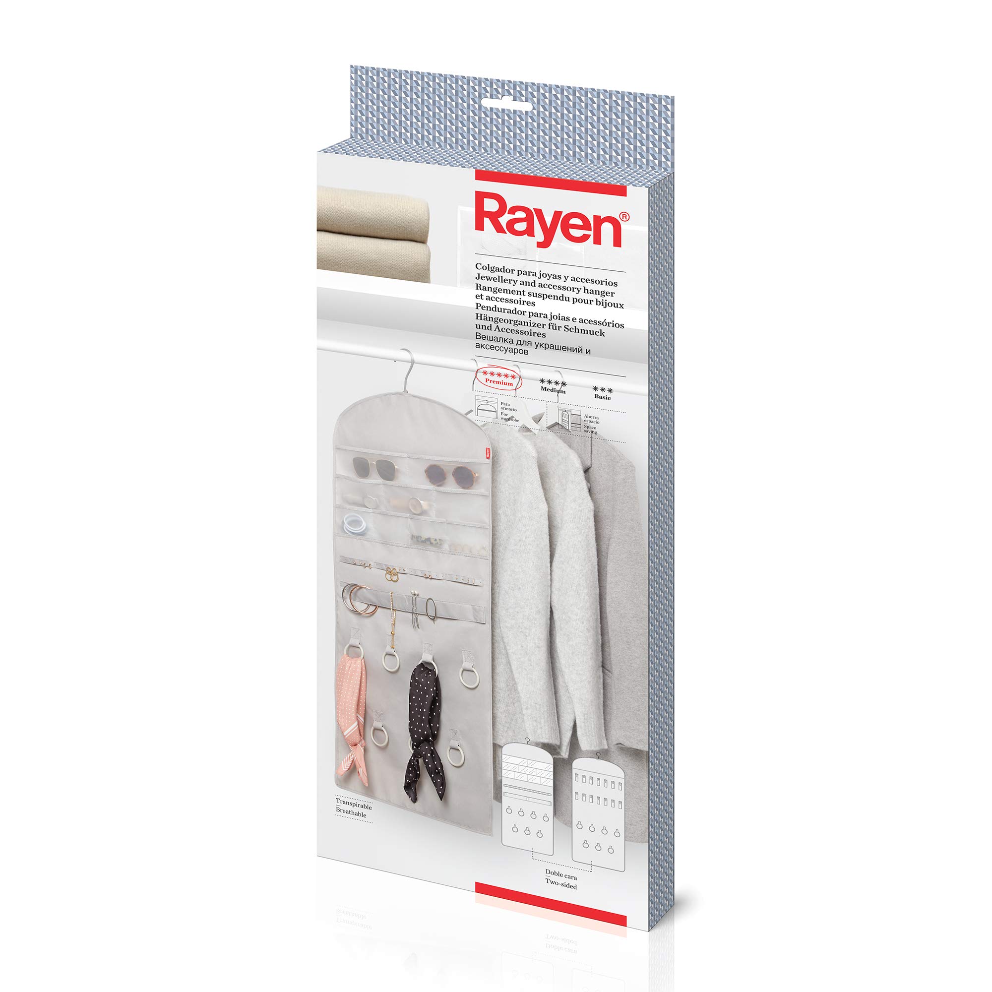 Rayen Hanger for Jewellery and Accessories | for Cabinets | Space Saving | Premium Range, Polyester, Grey, Size: 45 x 90 cm