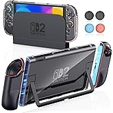 STARTRC GAMES Dockable Case for Nintendo Switch 2 2025, Clear PC Protective Cover for Switch 2 Console, Hard TPU Grip Case with 4 Thumb Grip Caps for Joy-Con Controller