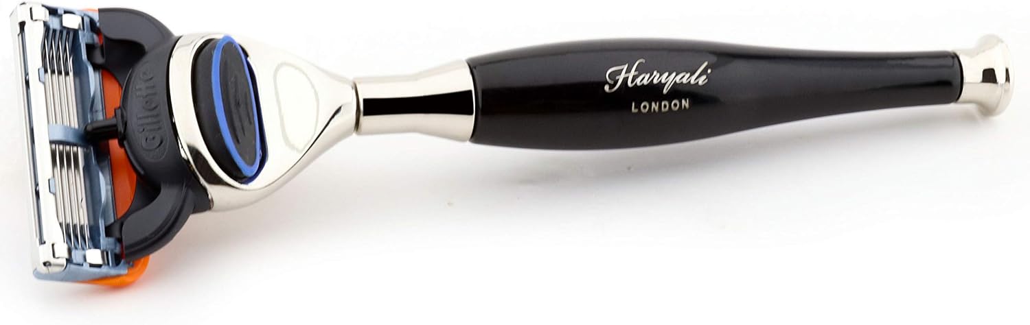 Haryali London Mens Luxury Black Shaving Kit 5 Edge Shaving Razor with Synthetic Badger Hair Shaving Brush, Stand - Image 4