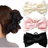 3 PCS Large Bow Hair Claw Clips Satin Bow Claw Clip for Women Girl with Long Thick Hair 5.9 inch Elegant Hair Ribbon Design for all types Big (Black+White+Pink)