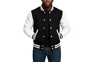 Mens Varsity Letterman Baseball Bomber Jacket | Casual Fashion Wool & Faux Leather College/High School Jackets