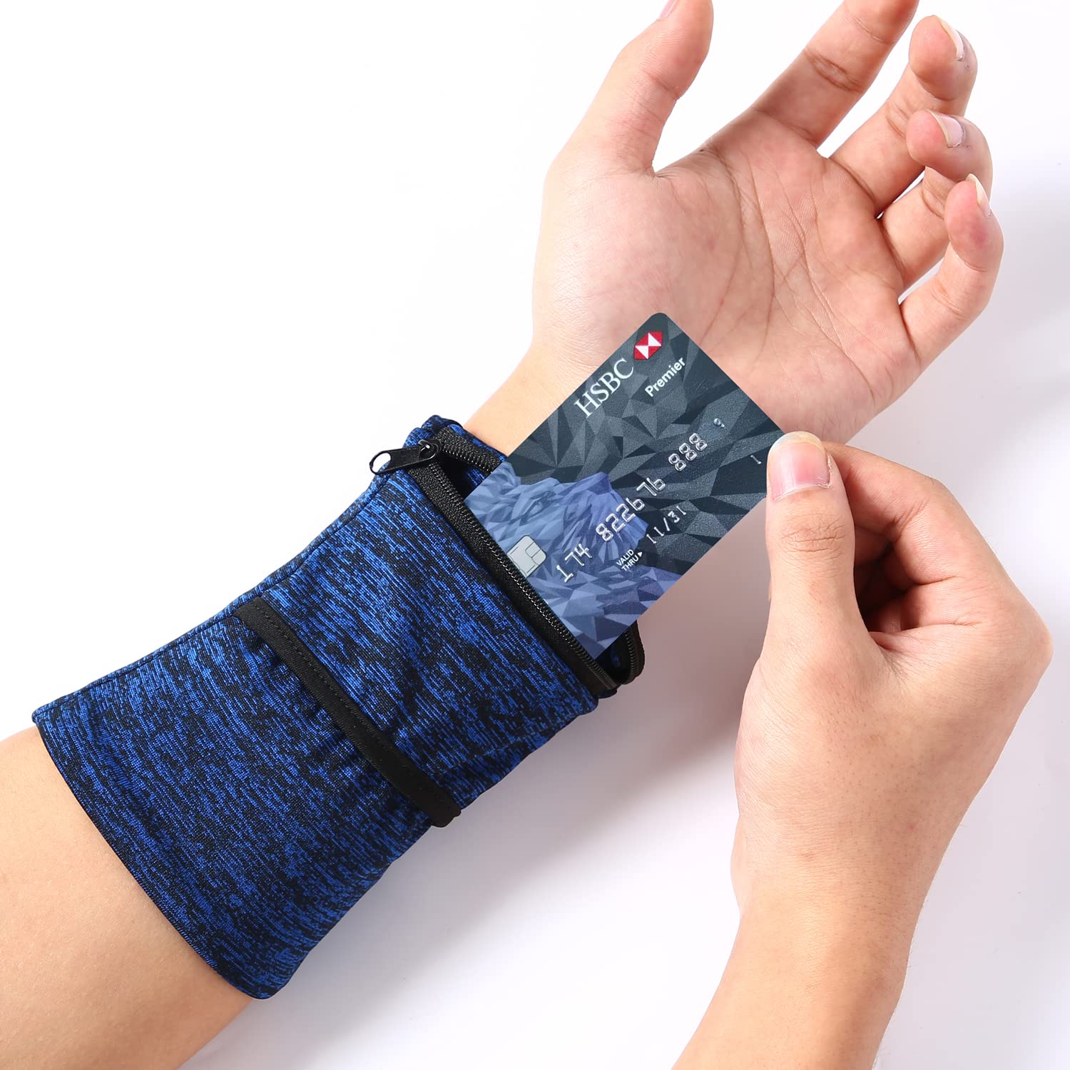 Wrist Pouch, Sportswear Wristband, Wrist Wallet with Zippered for Running, Cycling, Hiking, Yoga, Walking and More (Royal Blue, L)