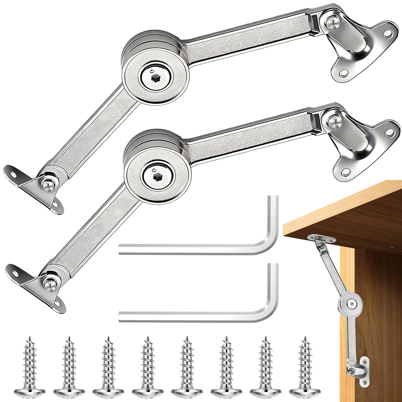 2 Pieces Lid Support Hinge Adjustable Lift, Adjustable Lift Support Buffer Hinge, Adjustable Lift Up Stay Support, for Kitchen Cabinet Door, Cupboard Door, Wooden Storage Boxes