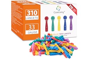 CareLiving Blood Lancets for Diabetes Testing - 33 Gauge Diabetic Lancets for Blood Testing and Glucose Testing - Fits Most Lancing Devices - 310 Count (Colourful)