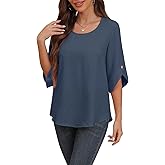 Askyes Women's 2026 Summer Chiffon Blouses Bell Short Sleeve Tshirts Casual Loose Flowy Dressy Work Tops for Leggings Blouse