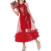 GRACE KARIN Girls Sequin Dress Sparkly Formal Party Pageant Halter Tulle Maxi Teen Prom Dresses for 7-14 Years