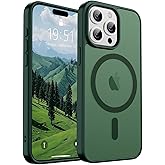 SUPFINE Magnetic for iPhone 15 Pro Max Case (Compatible with MagSafe) (Military Grade Drop Protection) Slim Translucent Matte Shockproof with Anti-Fingerprint Phone Case, Forest Green