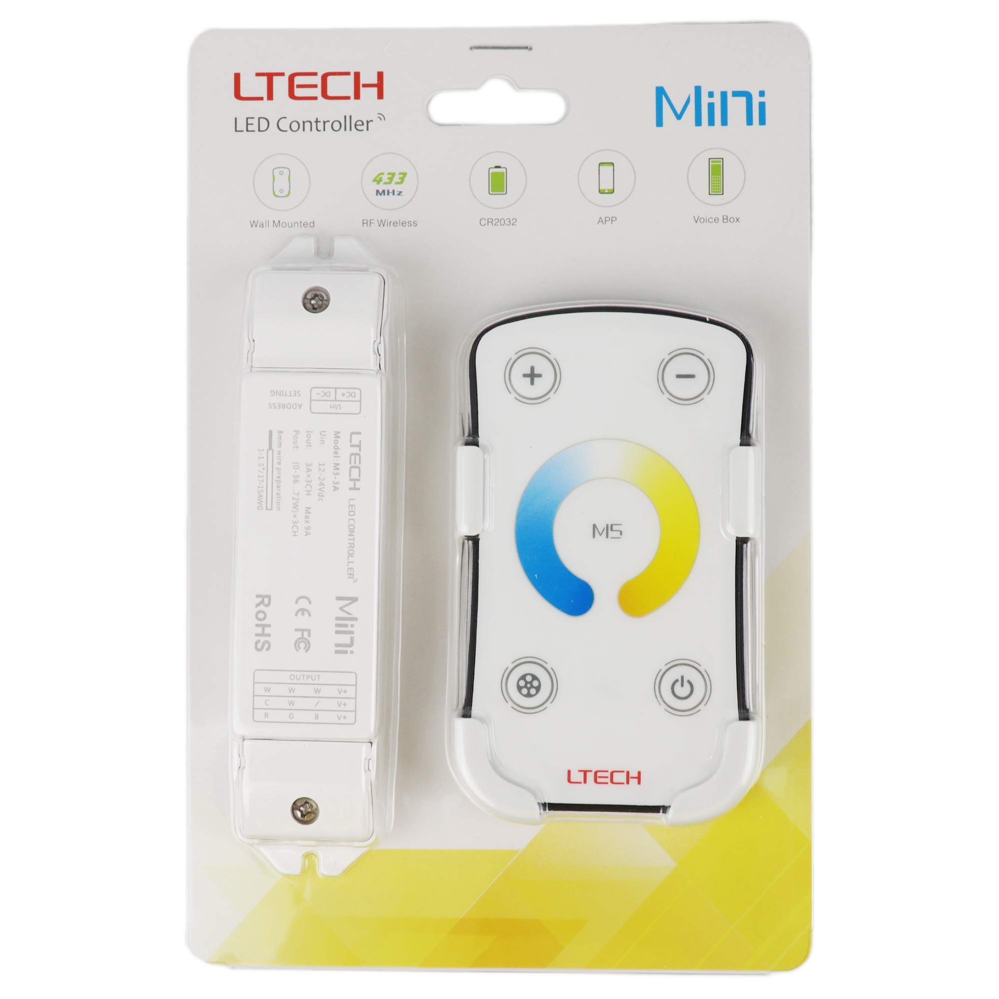 LTRGBW M5 LED Controller Dimmer Color Temperature Adjustable Dimming Control Warm - Natural - Cold White LED Strip Lighting (M5+M3-3A)