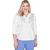 Geometric Floral Ruched Henley Top