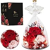 Casaido Valentines Rose Gifts for Women, 7" Red Preserved Roses Flowers in Glass Angel Figurine, Birthday Gift for Mom Wife Grandma, Eternal Rose for Mothers Day Christmas Anniversary