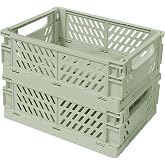 Tobeso-Nuoze Small Pastel Plastic Storage Bins 2Pcs Foldable Pastel Crates | Basket Colorful Storage Containers Baskets for Classroom Kitchen Office Bedroom Desktop Home Decor (Green 9.8" x 6.5" x 3.8")