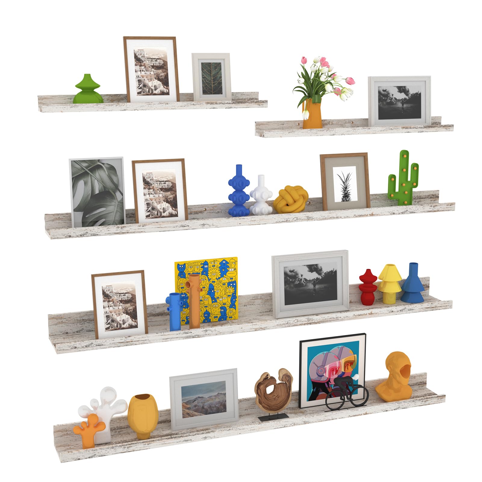 Photo 1 of Lyeasw Rustic White Floating Shelves for Wall 47 Inch Long, Set of 5 Tiered-Depth Wall Shelves, Picture Ledge Shelf for Living Room, Bedroom?Kitchen, Office, Bathroom, Nursery