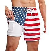 Gleeease 5inch Mens Swim Trunks: 2 in 1 with Compression Liner Pockets Drawstring Stretch Quick Dry Lined Funny Beach Pool