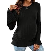 SHENHE Women's Maternity Shirt Ribbed Knit Long Sleeve Button Side Stretchy Pregnancy Tee Tops