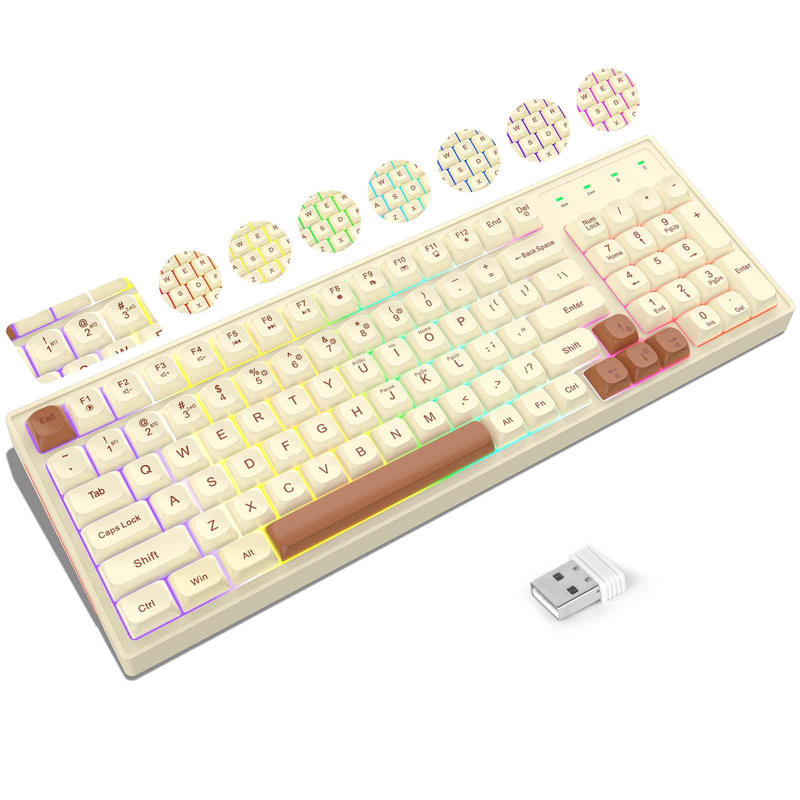 Photo 1 of KOLMAX BK98 Wireless Gaming Keyboard, Dual Mode 2.4G/Bluetooth Gaming Keyboard,RGB Backlit Ergonomic 98 Keys PBT Mechanical Feeling Wireless Keyboard for Office Windows Mac PC Gamer(Retro Brown)