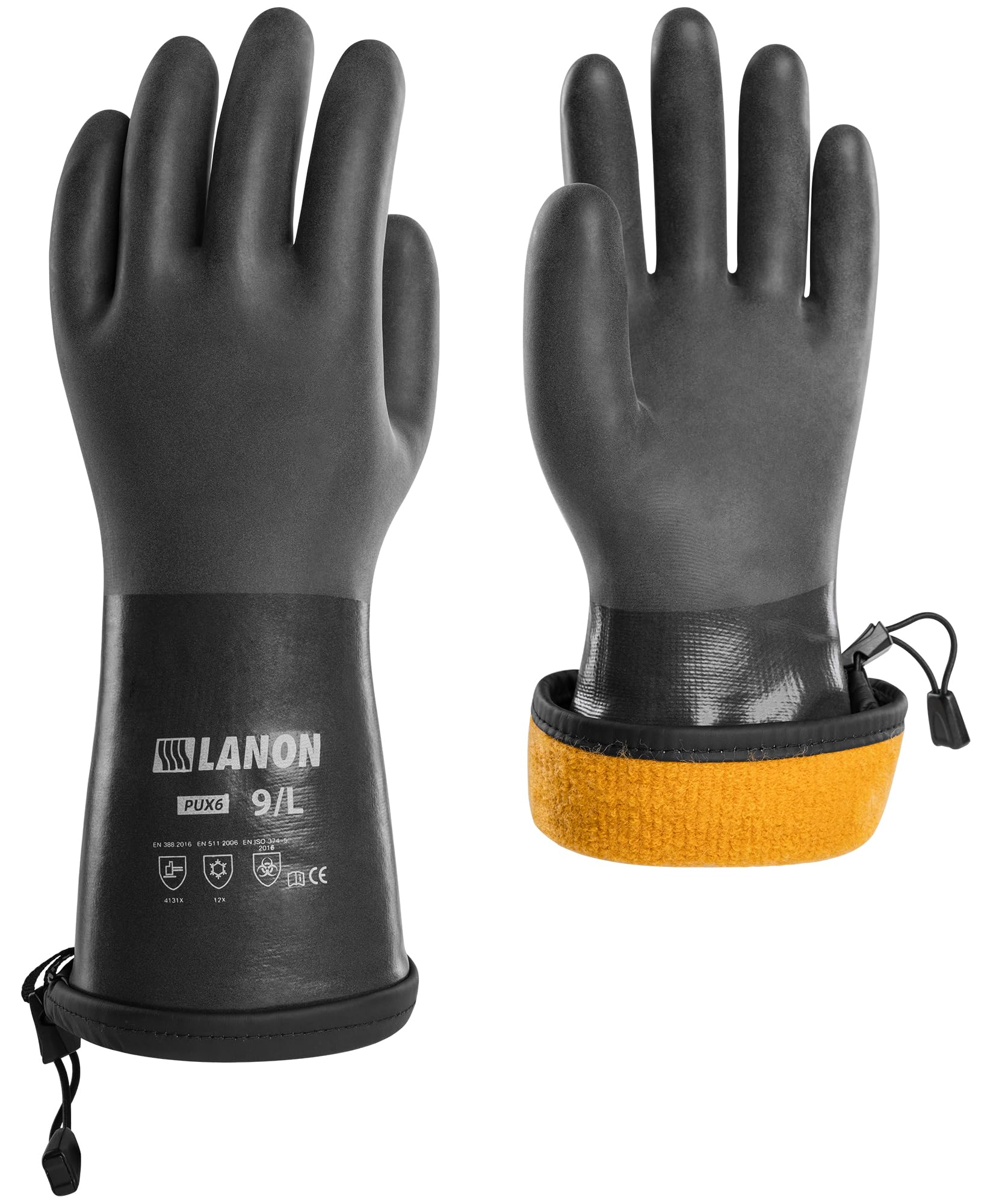 LANON PU Waterproof Work Gloves, Winter Gloves for Freezer Work, Micro-Foam Non-Slip Thermal Gloves, Fleece Lining, Chemical & Oil Resistant, Large