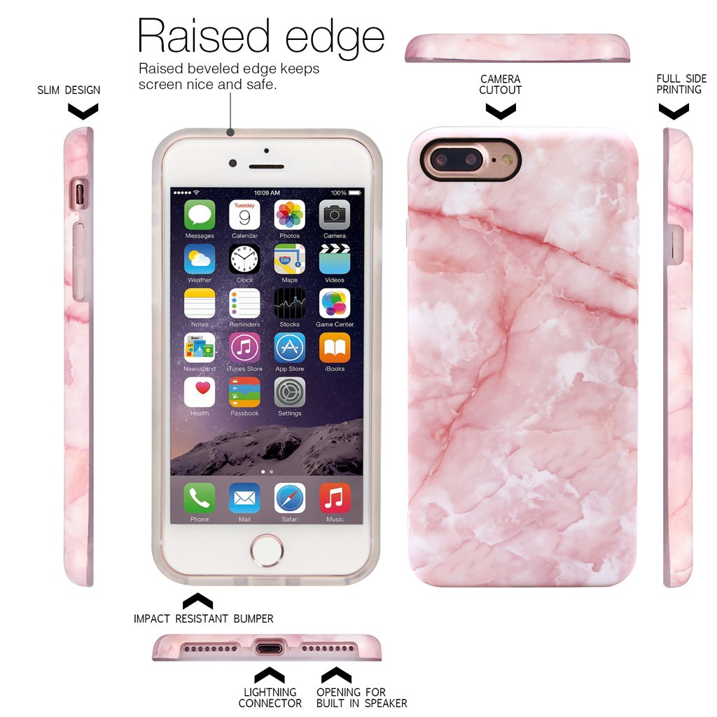 Nasousa iPhone 7 plus for Girls, IMD Printing Slim-Fit Ultra-Thin Anti-Scratch Shock Proof Dust Proof Anti-Finger Print TPU Case for iPhone 7 plus(5.5 inch)(Pink Marble)