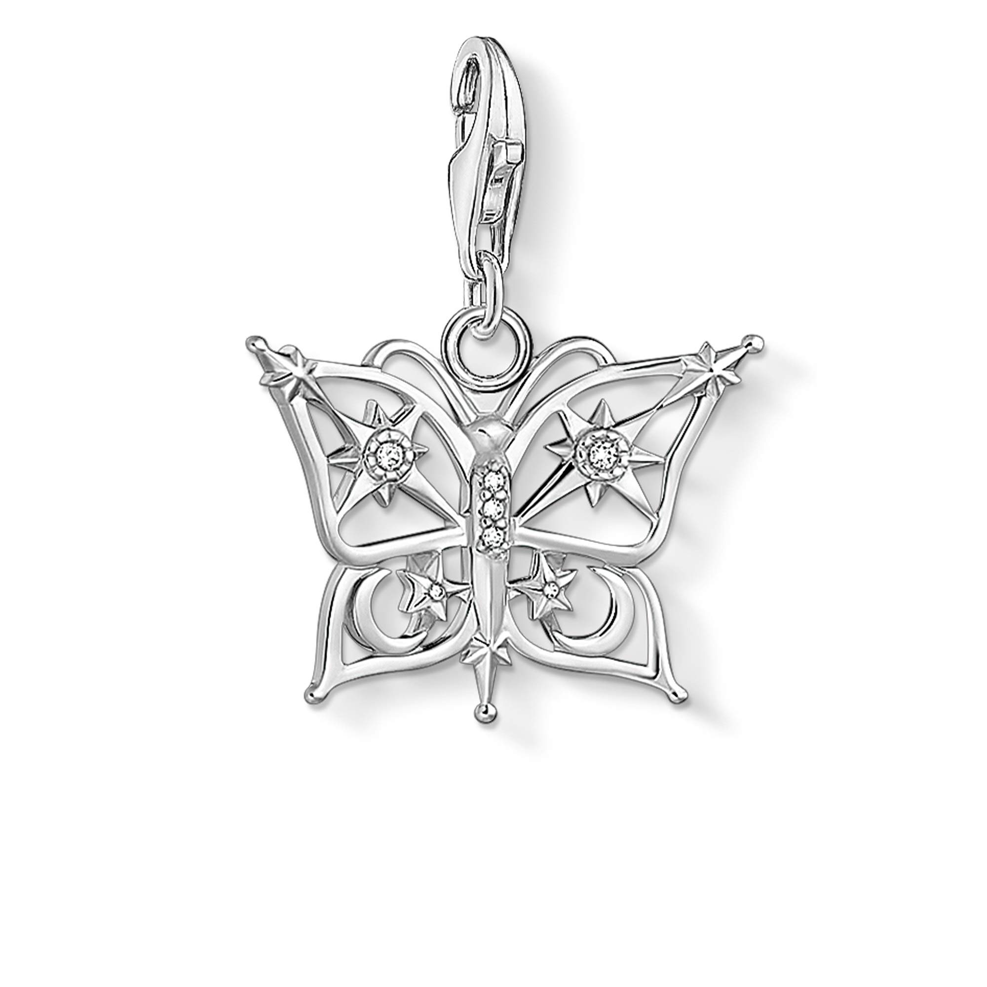 Thomas Sabo Women's Charm Pendant Butterfly Charm Club 925 Sterling Silver, 2,4 x 1,9 cm, Sterling Silver Cubic Zirconia, Cubic Zirconia