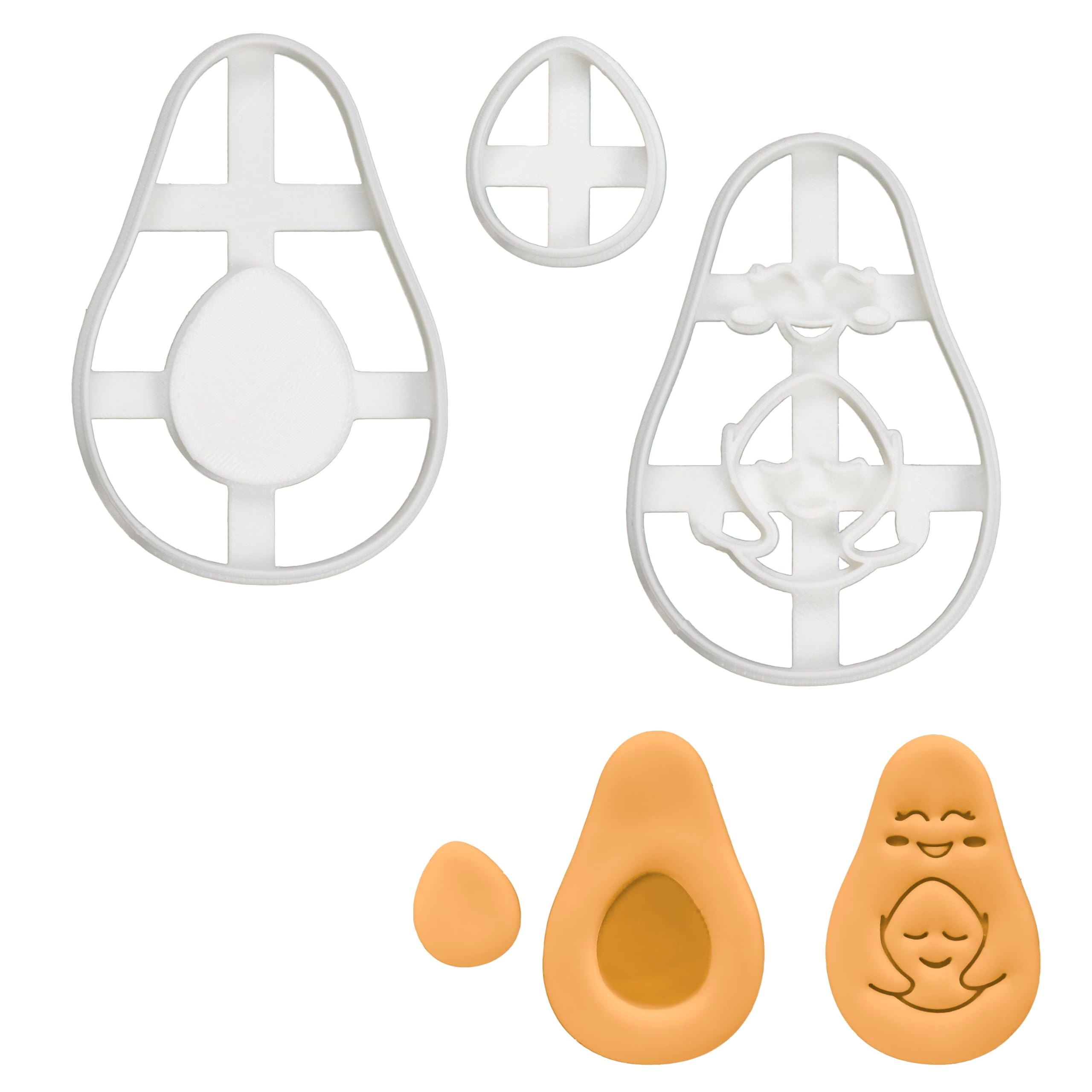 BAKERLOGY Set of 2 Avocado Cookie Cutters (Designs: Mother and Child, Avocado and Seed) - Detailed Biscuit Cutter Design for Baking and Crafts, Ideal on Fondant, Dough, Clay