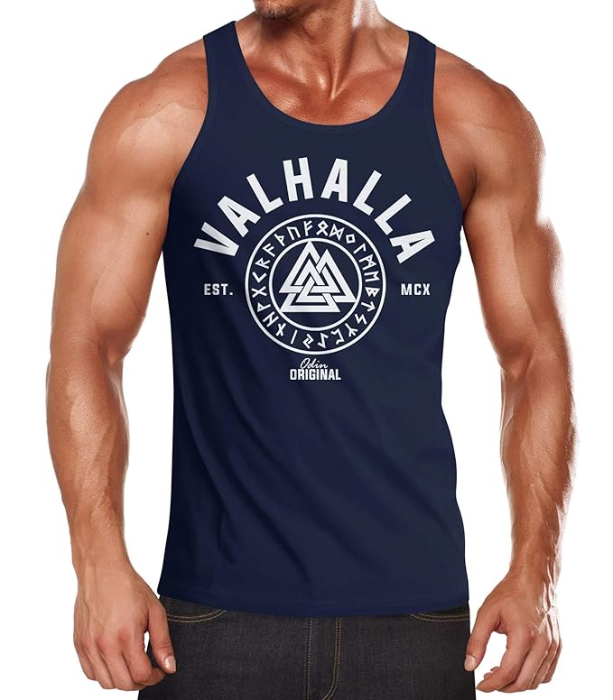 Neverless Herren Tank-Top Valhalla Runen Vikings Wikinger Muscle Shirt