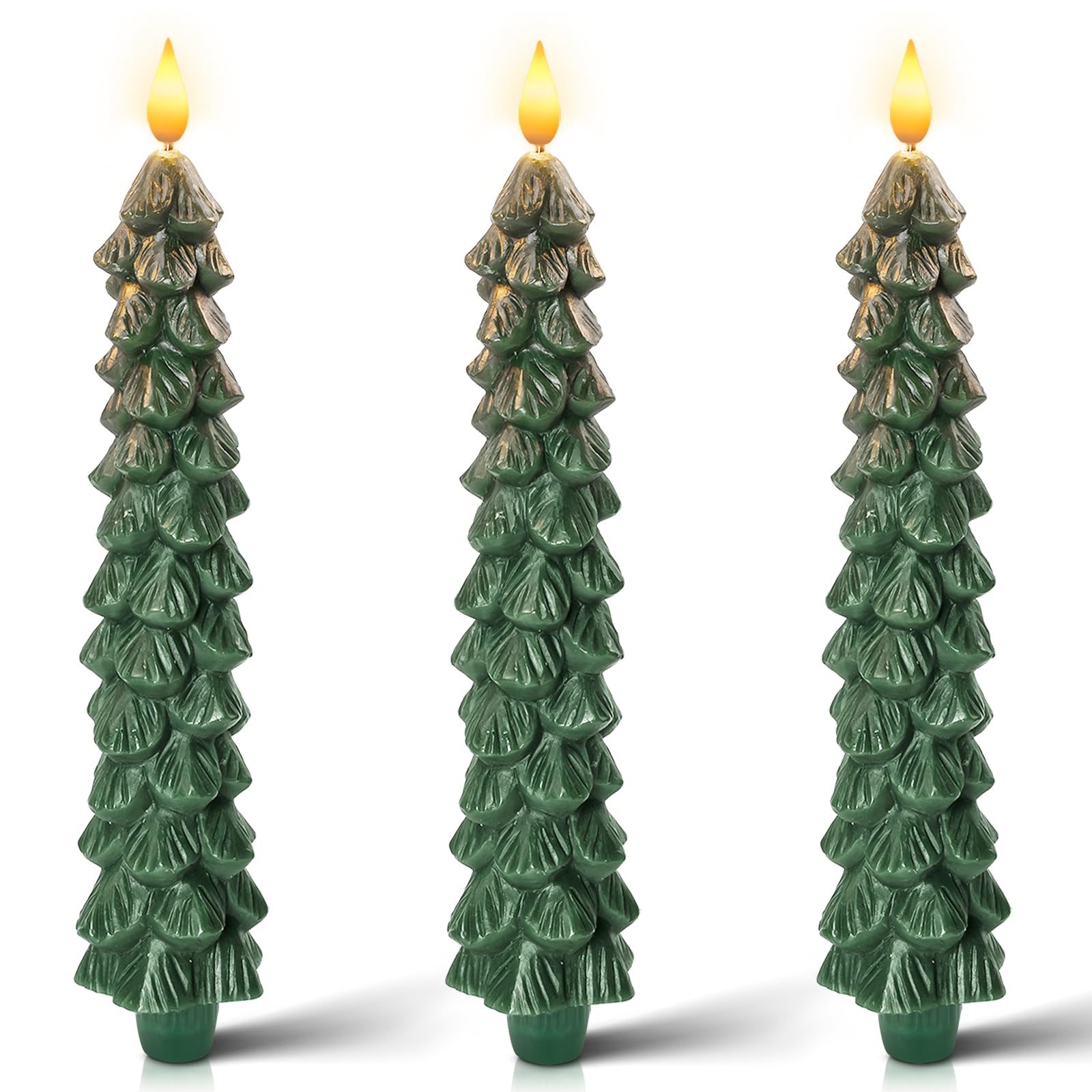 Photo 1 of Homemory 3 PCS Flameless Taper Candles with 6-Hours Timer, 9.5 Inches Christmas Tree Candlesticks, Real Wax Battery Operated Window Candles with 3D Flickering Flame for Fireplace Christmas