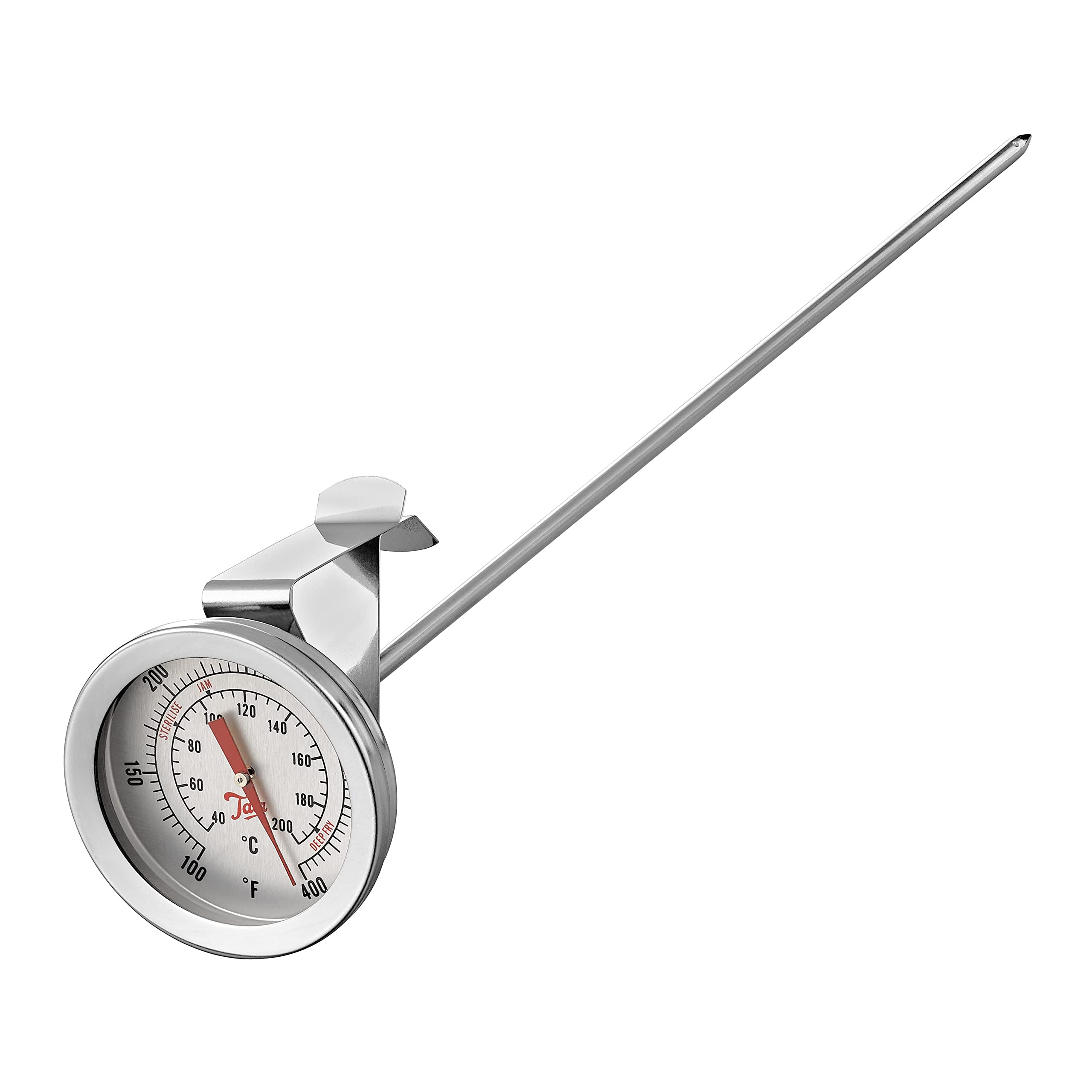 Tala Jam Thermometer Stainless Steel, Easy-Read Dial, Celsius & Fahrenheit, Ideal for Jams, Marmalades & Confectionery, Clips to Pan, Mercury-Free, One Size