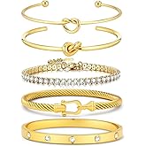 FAFUGA 18 K Gold Plated Love Bangle Bracelet Stack Cuff Jewelry for Women Jewelry Set for Women Gift with Box