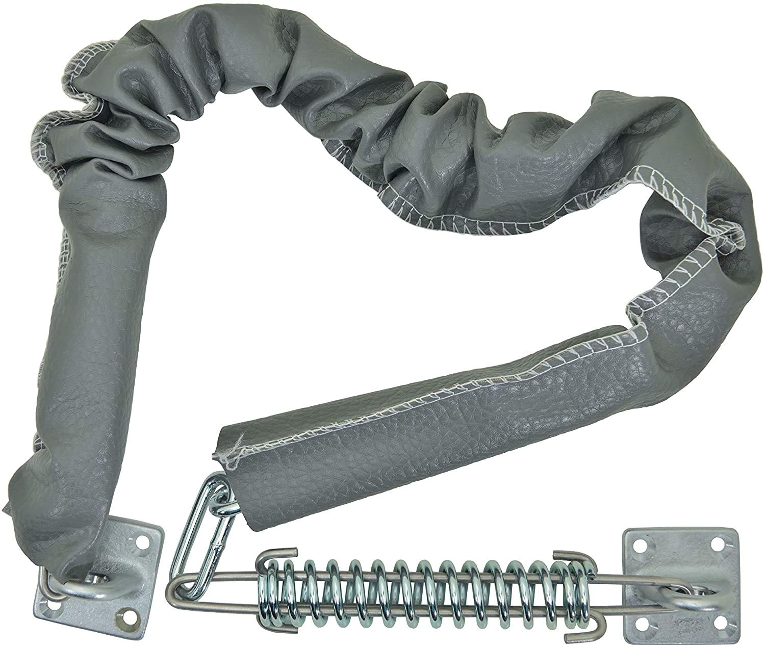 QCAA Extra Heavy Storm Door Chain Check, for Heavy Commercial Door, 32" Length Overall, Solid Brass Bracket Satin Chrome Plated, 304 Stainless Steel Hook, Grey Textured Vinyl Cover, 1 Pack