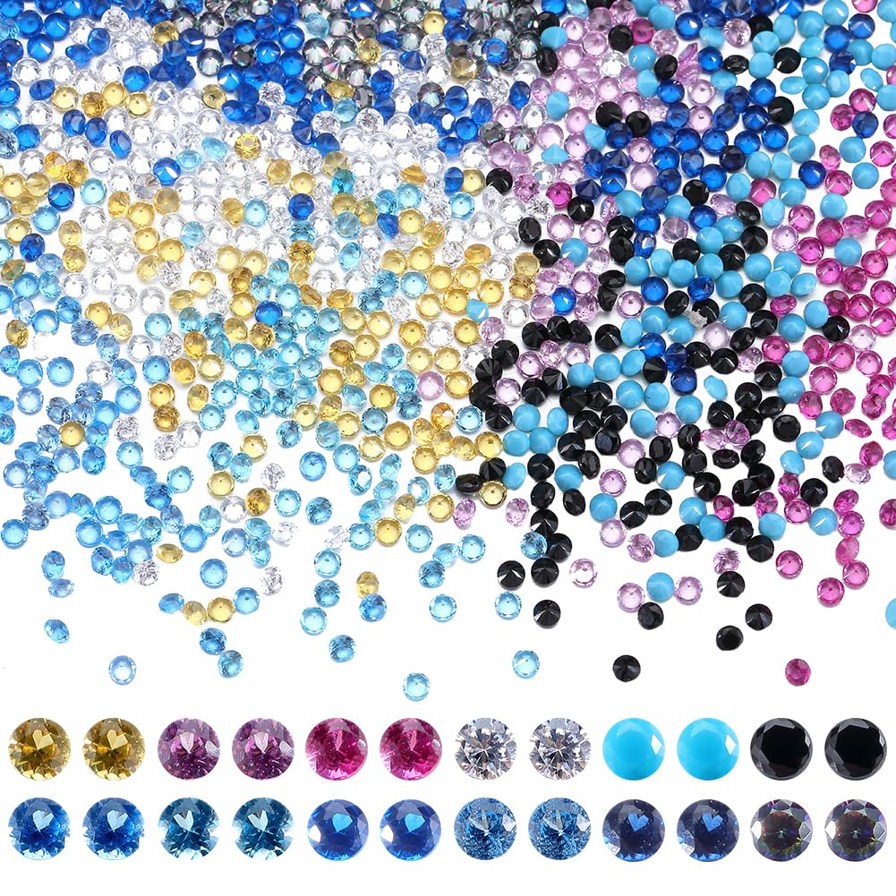 SUNNYCLUE 1 Box 1200Pcs 12 Colors Cubic Zirconia Loose Stones Bulk Faceted Rhinestones Pointed Back 1.5mm Blue White Cabochons Colored Diamonds for Jewellery Making Decoration Christmas Wedding Women