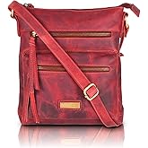 VALENCHI Genuine Leather Crossbody Bag with front Metal Zipper Pockets and long handle - Handmade