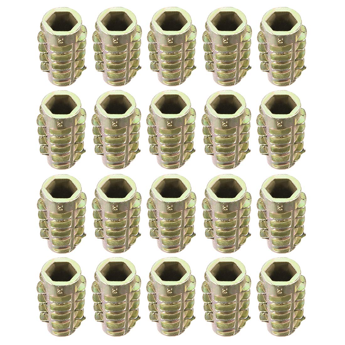 sourcing map Furniture Threaded Insert Nuts Zinc Alloy Hex-Flush M6 Internal Threads 18mm Length 20pcs