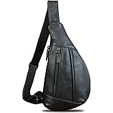 LRTO Genuine Leather Sling Bag for Men and Women Vintage Real Leather Crossbody Chest Bags Backpack Purse for Travel Hiking