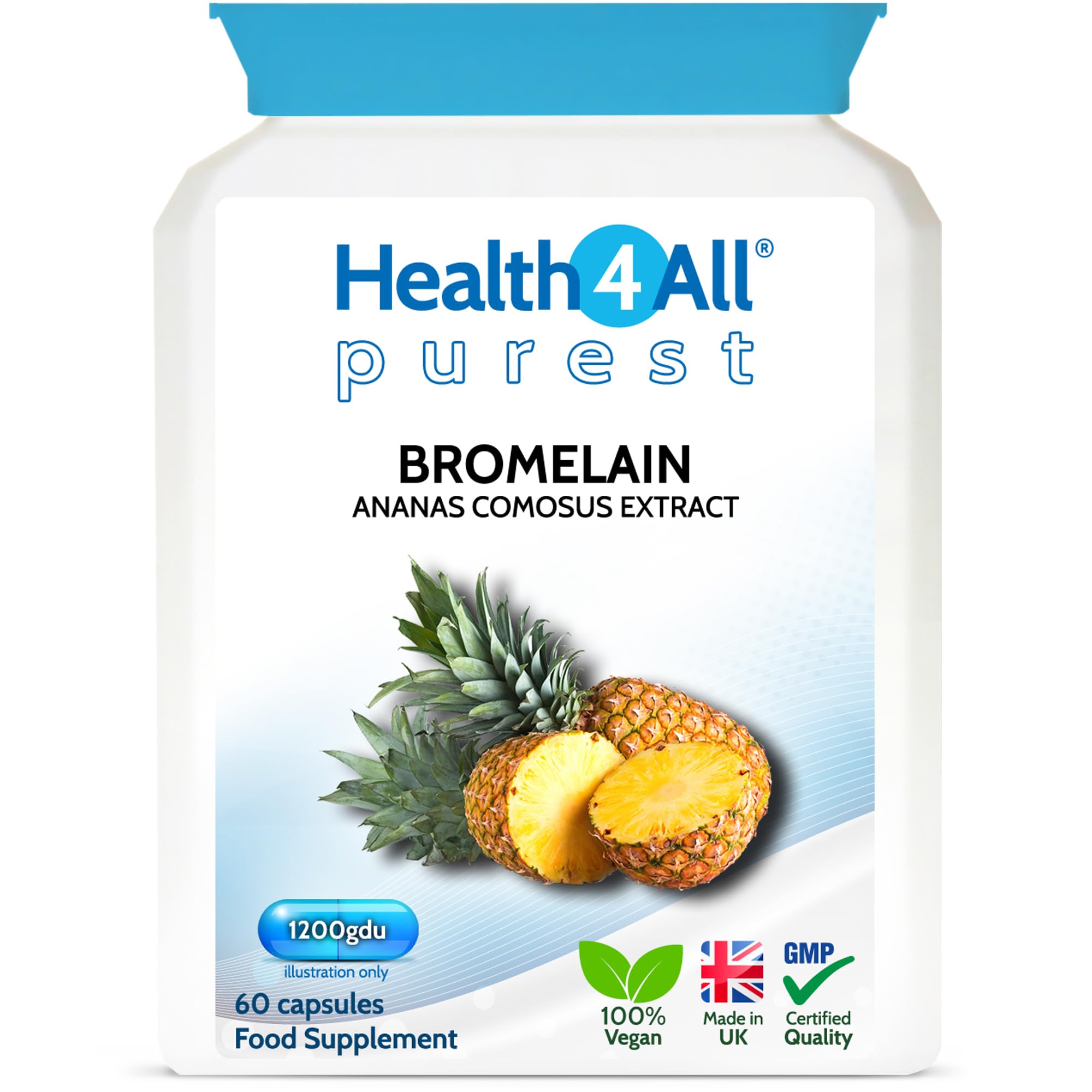 Bromelain 2500 GDU/g High Strength 1200 GDU per Capsule for Inflammation, Swelling & Recovery 60 Vegan Capsules Pure Pineapple Enzyme Supplement for Digestion Support UK Made - Health4All