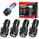LETMY Rechargeable Mini Flashlights with Magnetic Base, 4 Pack Bright 3 LED Flash Lights, Small EDC Flashlight with Belt Clip, 4 Modes Portable Rechargeable Flashlights for Emergency Camping Home