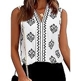 BLENCOT Women's Summer Tank Tops Chiffon V Neck Sleeveless Floral Printed Shirts Blouse