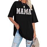 QAUN Mama Shirt Women: Mama Letter Print Tshirt Oversized Mom Tees Mother's Day Short Sleeve Tops